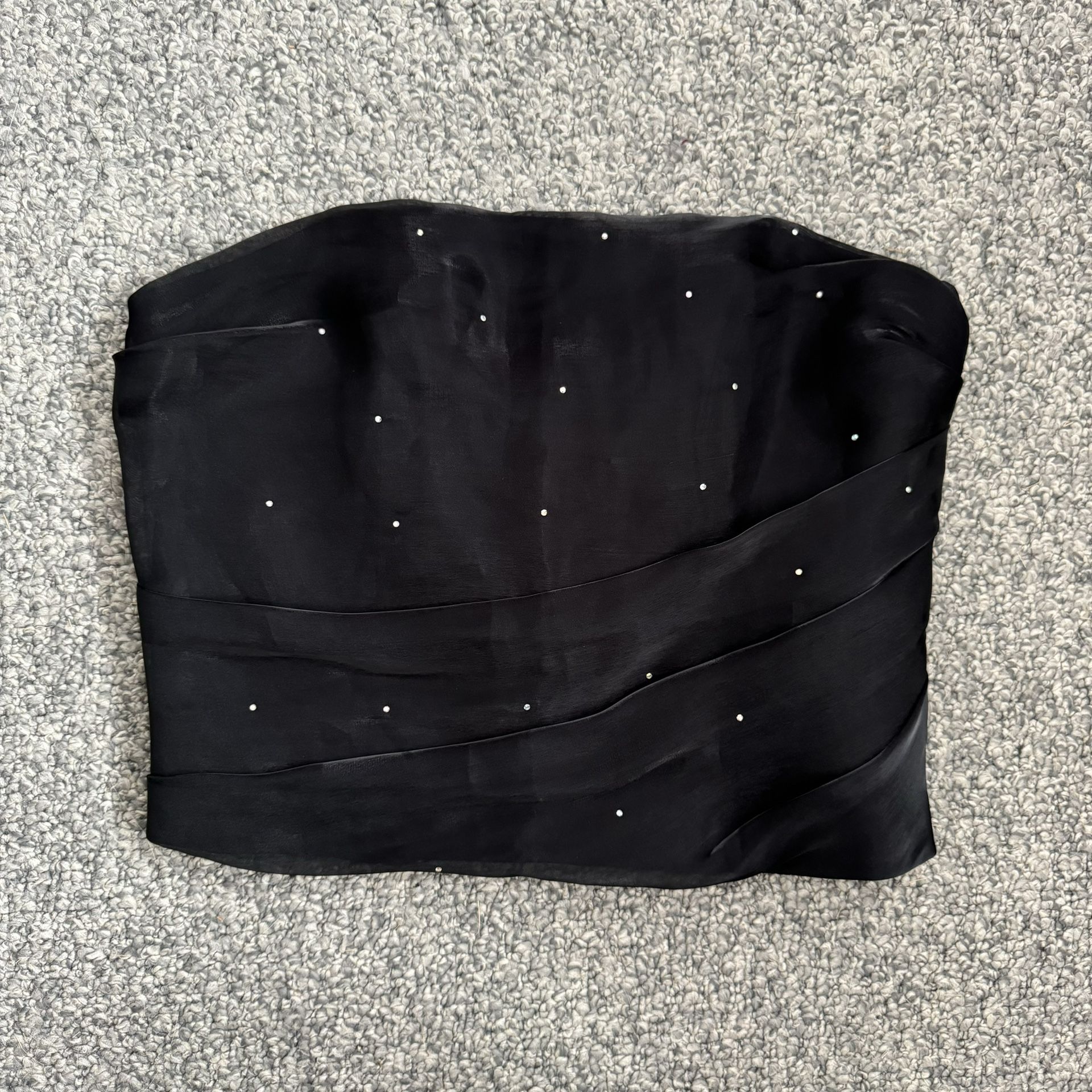 ASPEED Vintage 90s Black Tulle Mesh Rhinestone Delicate Stapless Corset Tube Top