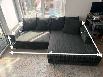 Black Couch 108” x 48” (70” chaise)