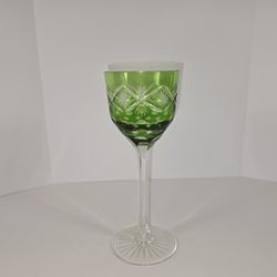 Vintage Bohemian Gree Glass Hand Cut Glass