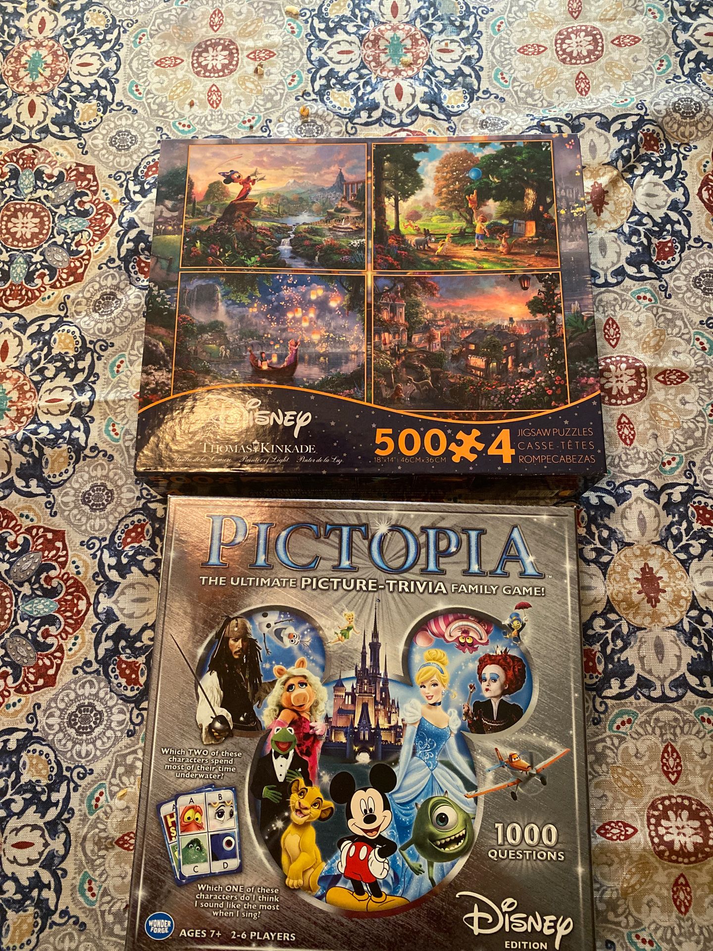 Disney Set!! Pictopia Picture-trivia game and 4 500 piece puzzles!