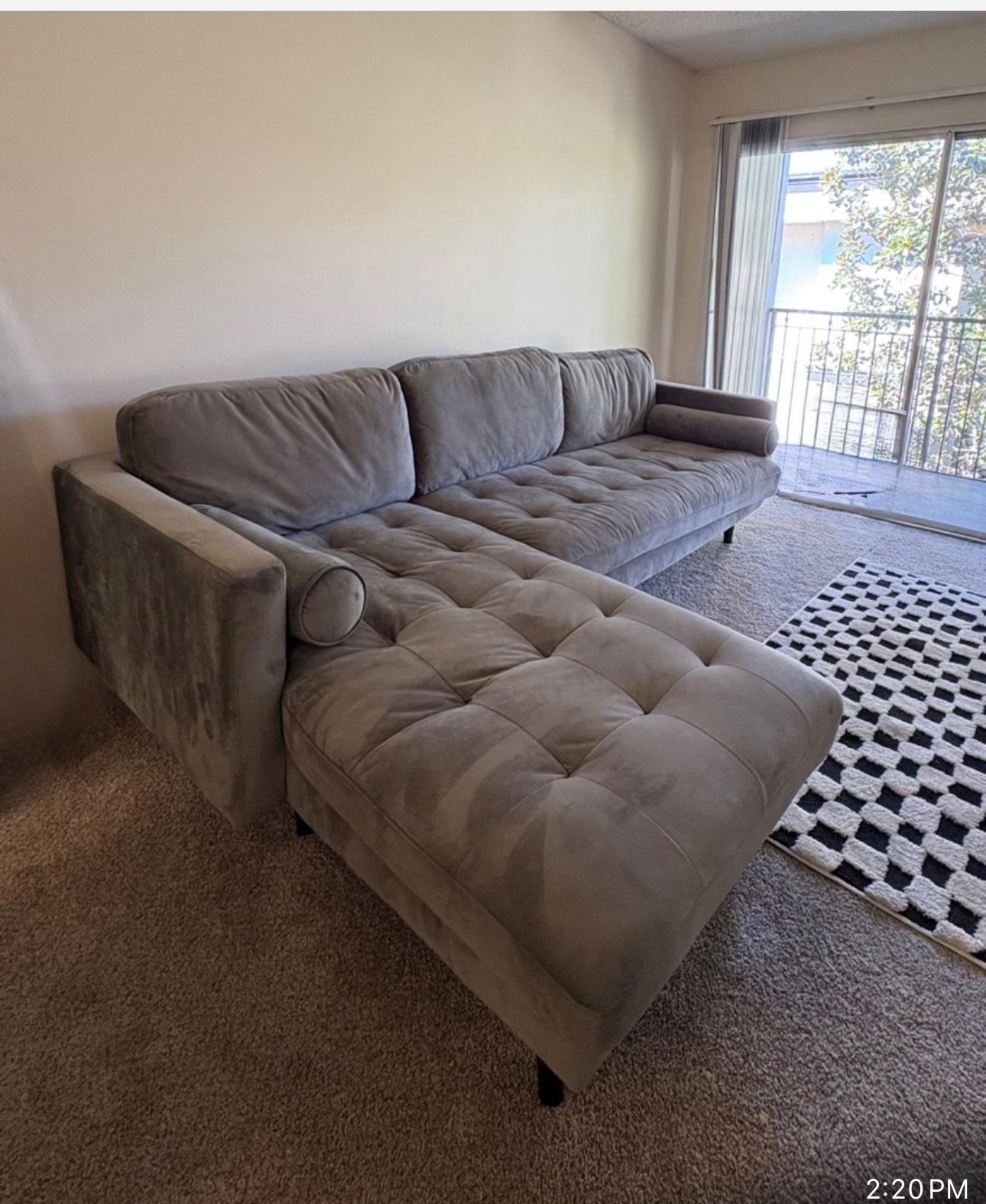 Plush Gray Velvet Sectional w/ Chaise 