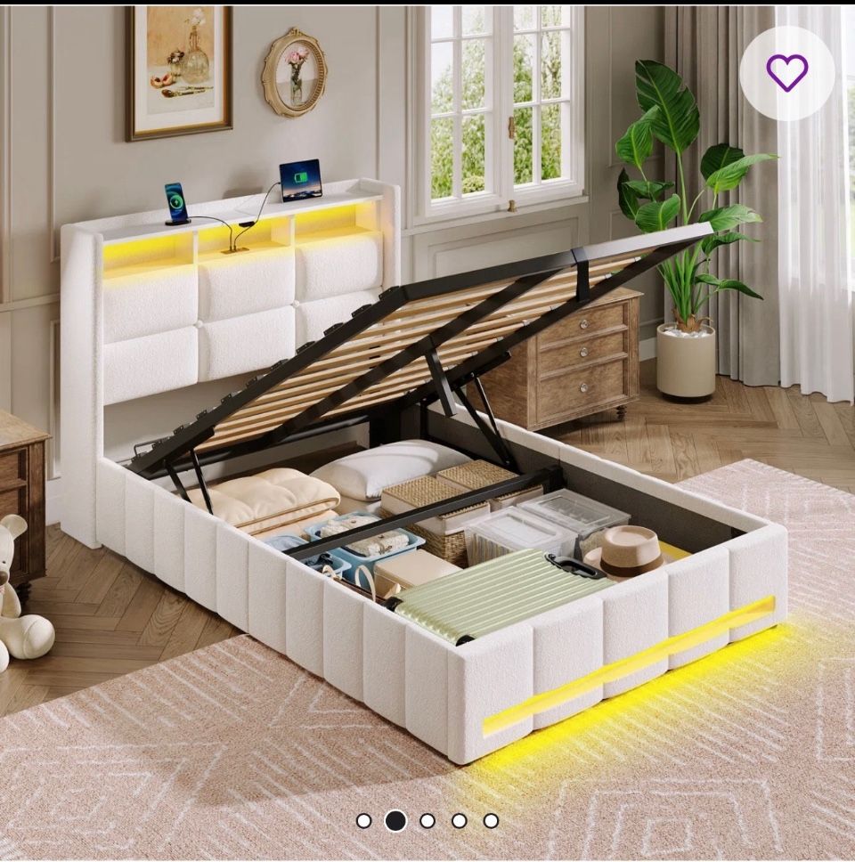 Twin Size Bed With Led And Opening Storage