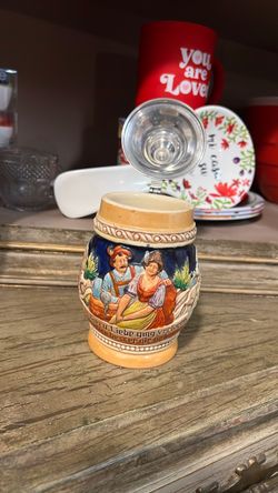 German Ceramic Beer Stein with Pewter Lid