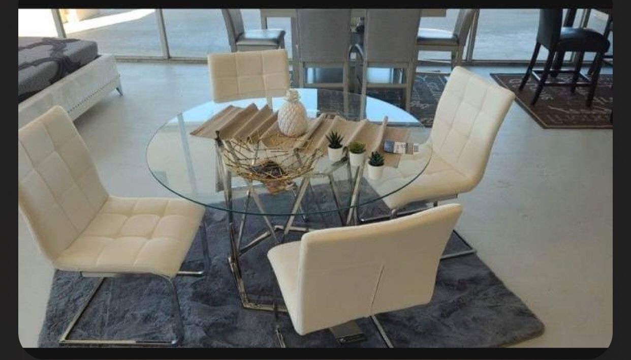 Brand NEW Ashley Furniture Casual Tabletop Glass White/Black Dining Set🔥5 Piece Kitchen/Dining Room Set🌟