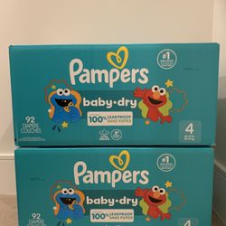 New 2x Boxes of Size 4 Pampers Baby Dry Diapers 92 ct per box