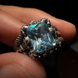 Dragon Claw Statement Ring - Solid Sterling Silver & Aquamarine 