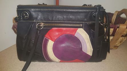 Coach Parker Pieced Black Red Purple Patch Work Purse