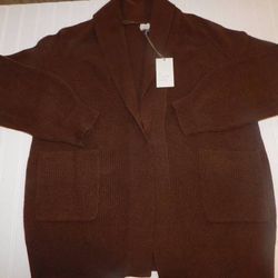 NWT Women's Size L Brown Open Front Cardigan Sweater - A New Day