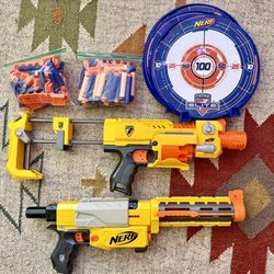 Nerf Gun Lot 2 N-Strike Recon CS6 & Barricade RV-10 + attachments darts targets