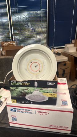 two Feit Electric 8" LED 32W Full Spectrum Grow Lights (Model: GLP8FS white Feit Electric 8 in. 32-Watt Clamp Mount Full Spectrum LED Grow Light