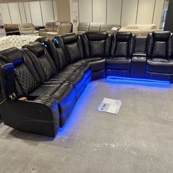 Sectional Black Faux Leather With LED Light $1599