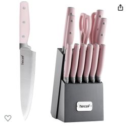 Pink Kitchen Knife Set W/ Block 