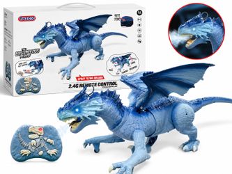 Talsic 2.4G RC Spray Flying Dragon Dinosaur Toy Lights Sounds Mist Blue