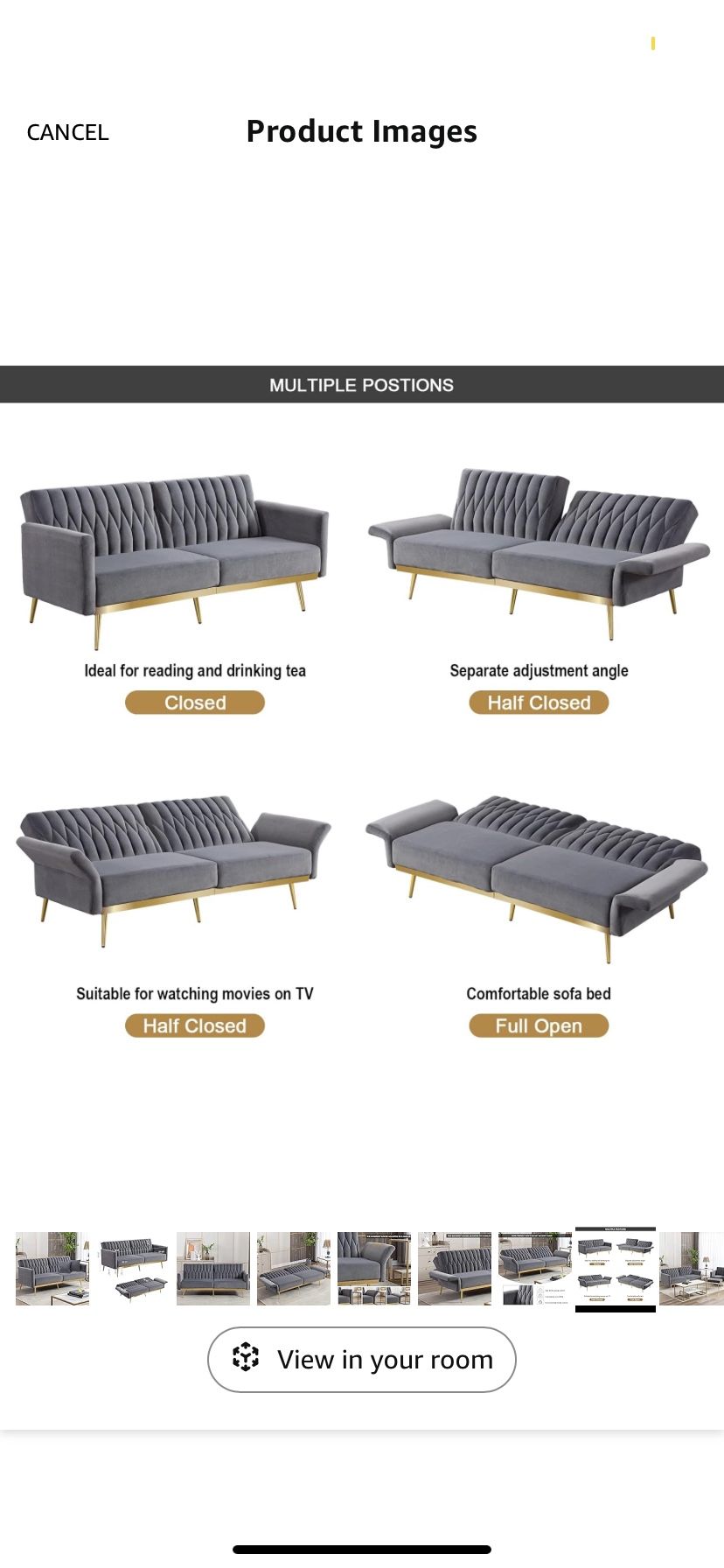 Velvet Futon Couch Bed