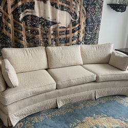 Elegant White Brocade 90” Long Couch