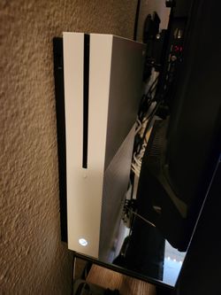 White Xbox One S, 1TB with phantom black Xbox One controller (no back) and cables