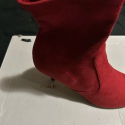 New with box Marc fisher red textile suede look ankle high low heeled boots size 6