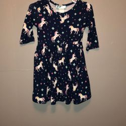 Navy Blue Unicorn  Print Zip-up Hoodie, Shirt Half Sleeve, Long Sleeve Dress Size2 Toddler 