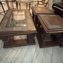 All Or Separate- Wood And stone Coffee Table & End Table Set Heavy