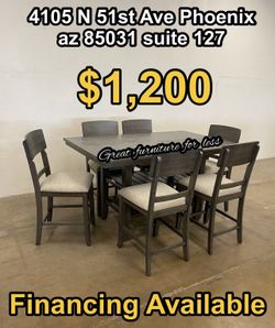 7 PCs Dining Table Set Grey Wood Include 6 Chairs And Table Brand New