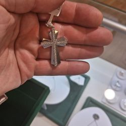 14k White Gold Cross With 0.55ct Natural Diamonds CUSTOM DESIGN