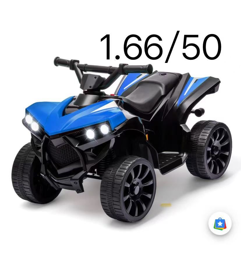 Kids 6V Quad ATV for Kids Toddler 3+ years, Max 55lb Capacity ,With LED, Music, Foot Pedal, Wear-Resistant Wheels, 1.9 MPH - Blue