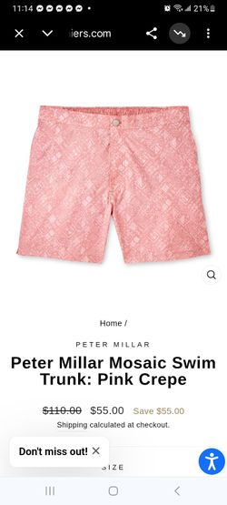 Peter Millar Crown Crafted Mosaic Pattern Swim Trunks NWT XXL $110 Pink Crepe