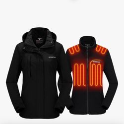 Venustas Women’s 3-in-1 Heated Jacket with Battery, Waterproof Jacket with Hood for Skiing SMALL