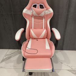 Pink / Leather High-Back Gaming / Office Chair with Support Massage Function