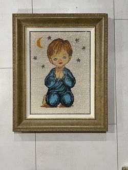 Hand Embroidered Wall Art ‘Baby Boy Praying’