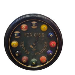 Fox Glen Tavern & Billiards Wall Clock – Vintage Pool Ball Game Room Decor
