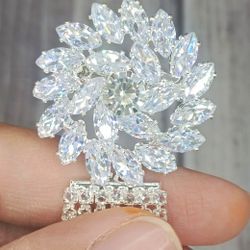 Sparkly White Crystal Brooch Pin, Coat Pin, and Hijab Pin