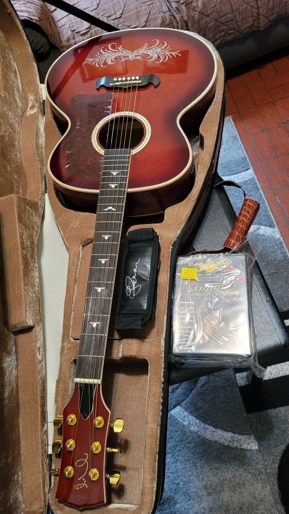ESTEBAN ROCK ON COLLECTION LIMITED-EDITION AMBER ICE ACOUSTIC-ELECTRIC GUITAR RELEASED IN 2009 IN RED COLOR