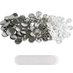 110} 250Sets 1.25 inch 32mm Pin Back Button Parts, DIY Round Button Badge Parts, Set Includes Metal Top, Plastic/Metal Button, Clear Film, and Blank P