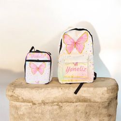 Personalized custom name ( Yoneliz) Backpack for Girls Custom Backpacks with Name, Customized Butterfly School Bookbag for Kids, for Back to School Tr