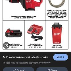 Milwaukee 35 Ft Snake Cordless Battery Included With Charger And Carry Case