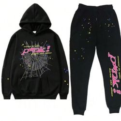 Hip Hop Spider Hoodies Set Y2k Hoodie Tracksuit Pullover Sweatshirt Black Pink