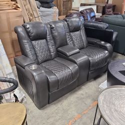 Real Leather Power Reclining Love Seat