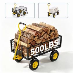 #R4 Heavy Duty Garden Cart Wagon with 10" Pneumatic Tires & Removable Mesh Sides , Wagon for Yard, Garden, Hauling, All Terrain Outdoor Use $ 75