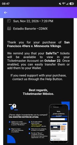 11/22/26 49ers vs Vikings 4 Tickets in Mexico $1600