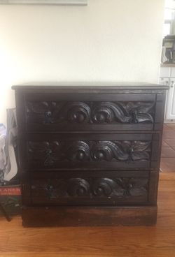 Vintage Hand Carved Dark Brown Cabinet