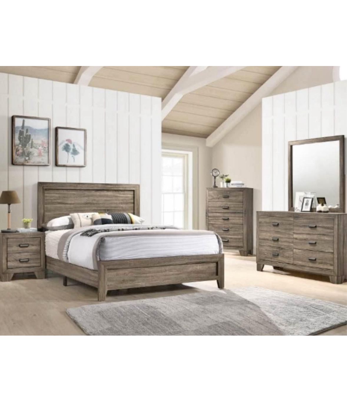 4- Pc Bedroom set Dresser,Mirror  Nightstand (1) Queen size bed frame  Not including Mattress and Box Sp