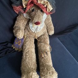 The Hen In The Holly Jointed Bear Dressed In Vintage Clothing/ Jewelry