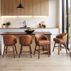 Set 6 chairs 26.4"H Height Solid Wood Swivel Indoor BarStools - Brown