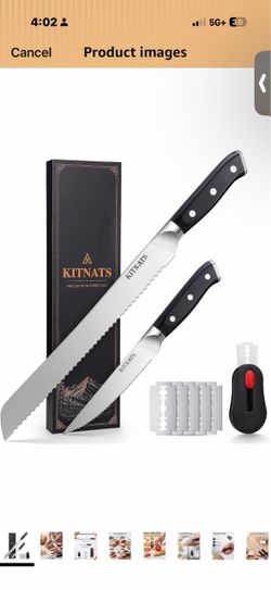 KITNATS Bread Knife Set, 10" Serrated Bread Knife, Sourdough Baking Kit 10" bread knife, 5" serrated utility knife & magnetic bread lame for sourdough