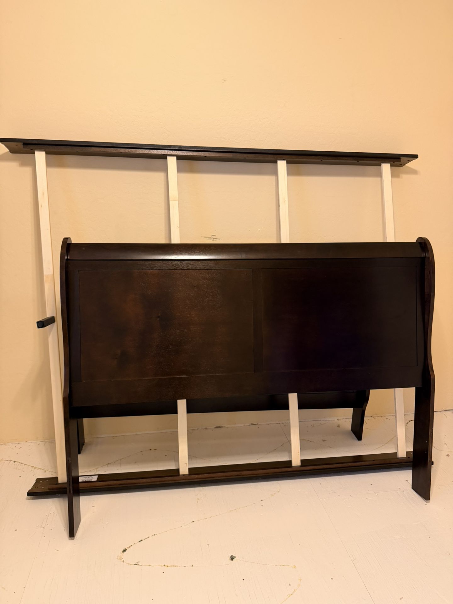 Queen Brown Wood Sleigh Bed Frame 