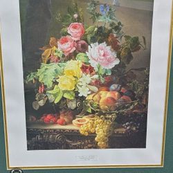 FRAMED PRINT "A STILL LIFE OF ROSES" BY FRANCOIS CHARETTE DUVAL 17.5" X 21.5"

