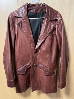 Vintage Woolly Mammoth Leather Jacket 1970s Brown Leather Blazer Western Yoke Men’s S