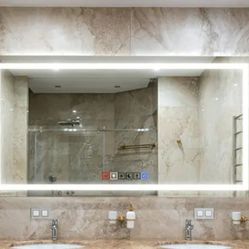 48x30 Rectangular Frameless LED Wall Mount Vanity Mirror With Anti-Fog Dimmer Touch Sensor 