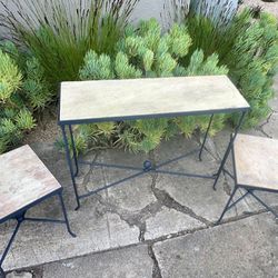 Set of 4 patio tables - stone and zinc coated iron